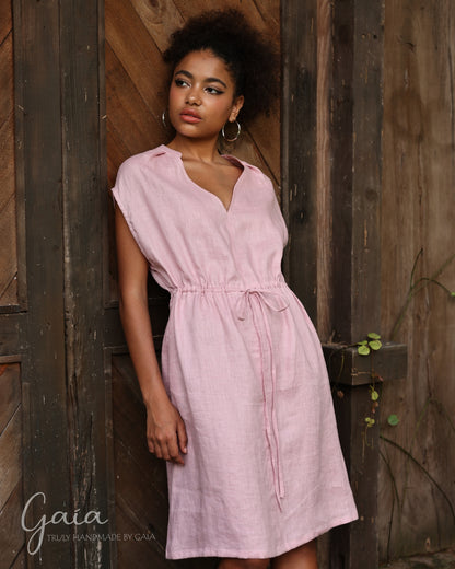 Linen drawstring waist dress