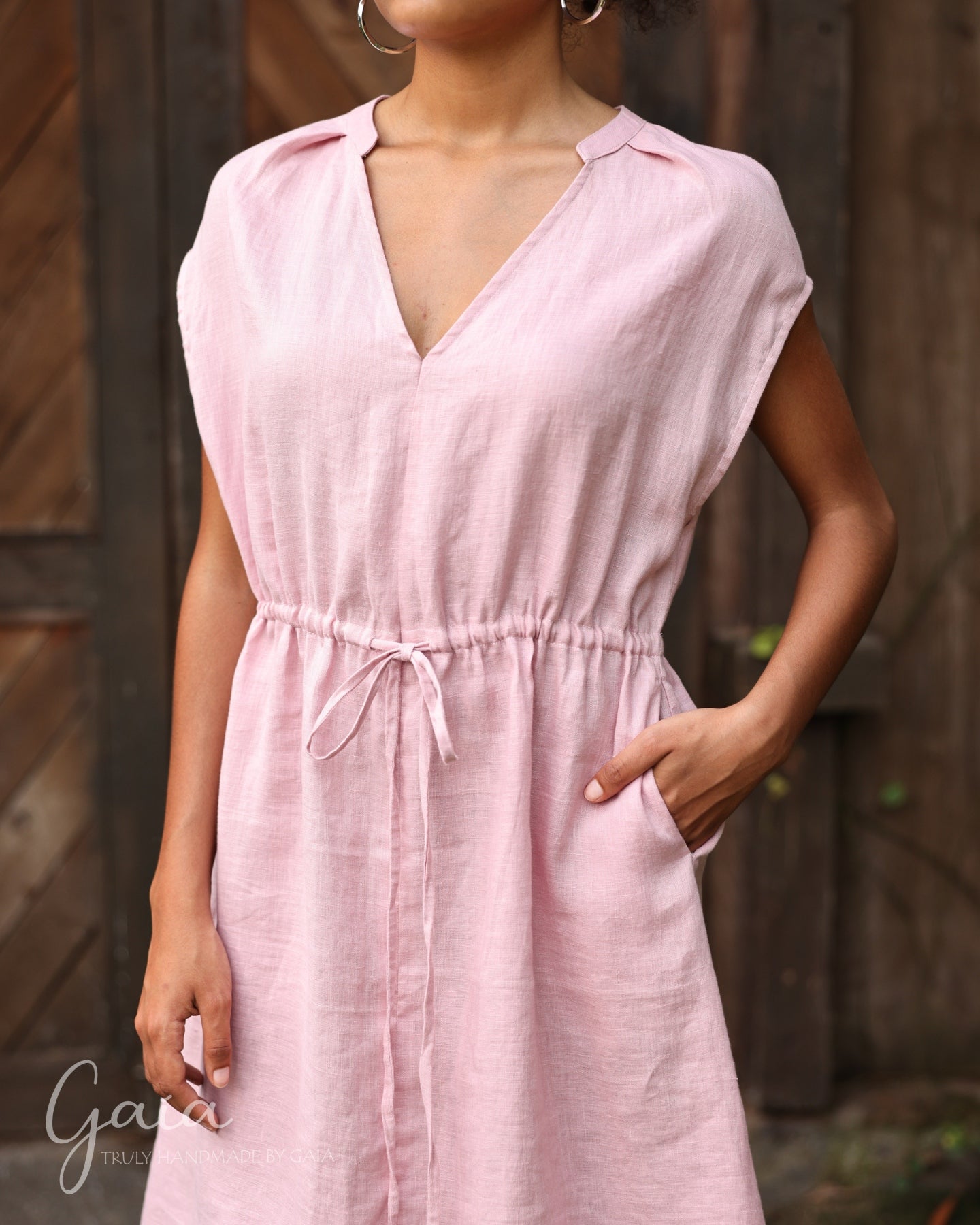 Linen drawstring waist dress