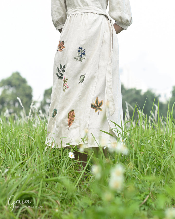 Linen Dress Tie Waist with Handmade Embroidery Leah Linen Dress Tie Waist with Handmade Embroidery Leah