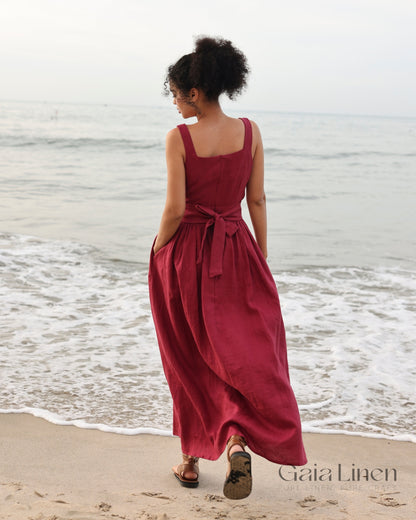 Linen dress with bow