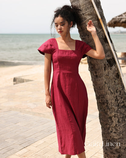 Linen dress with cap sleeves