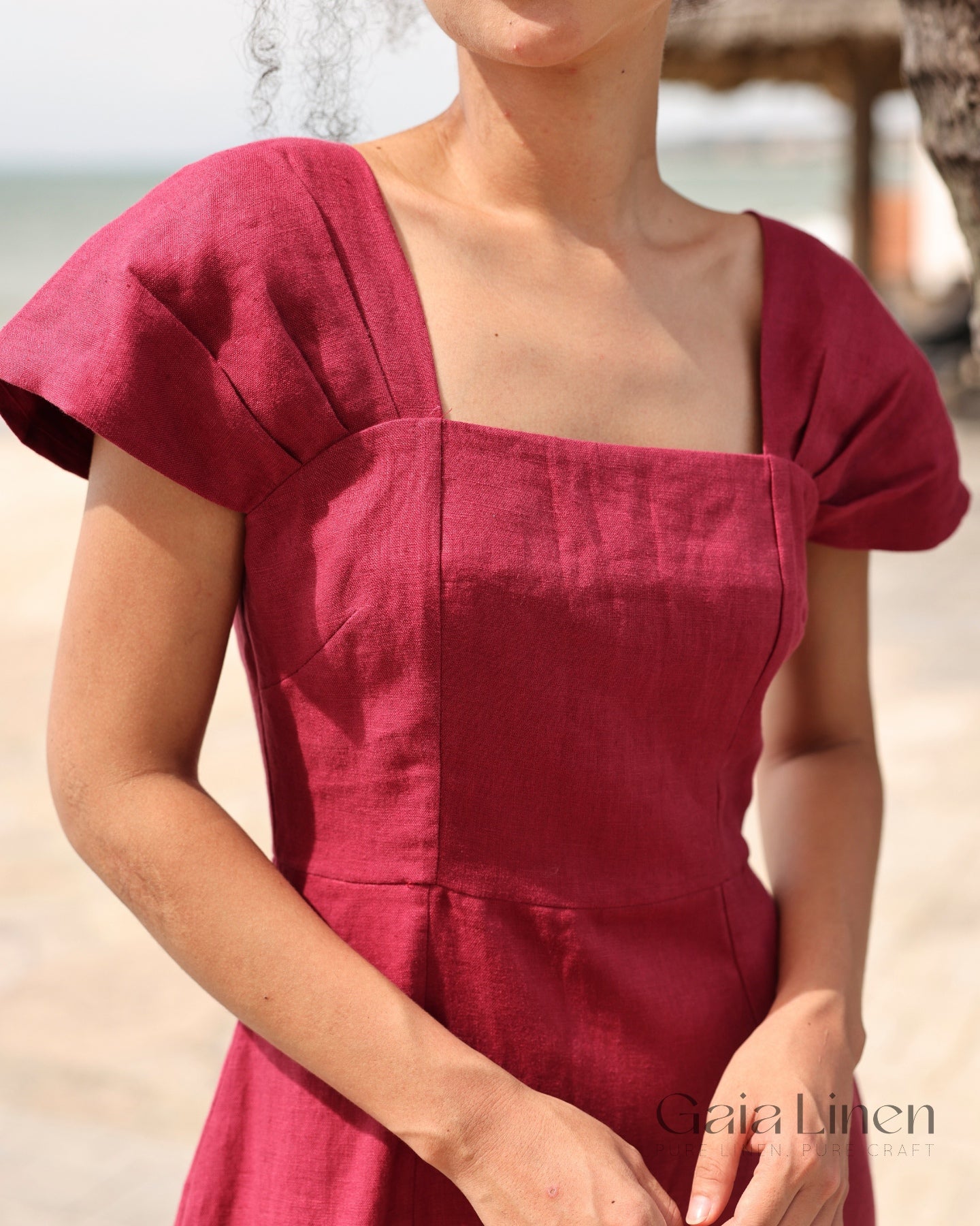 Linen dress with cap sleeves