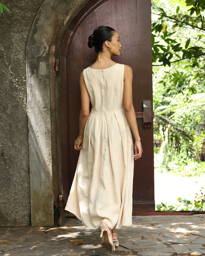 Linen dress with floral embroidery