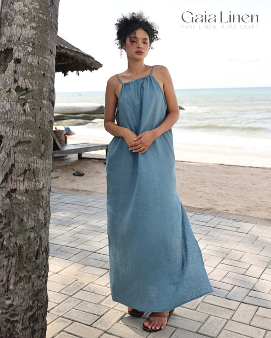 Linen dress with spaghetti strap