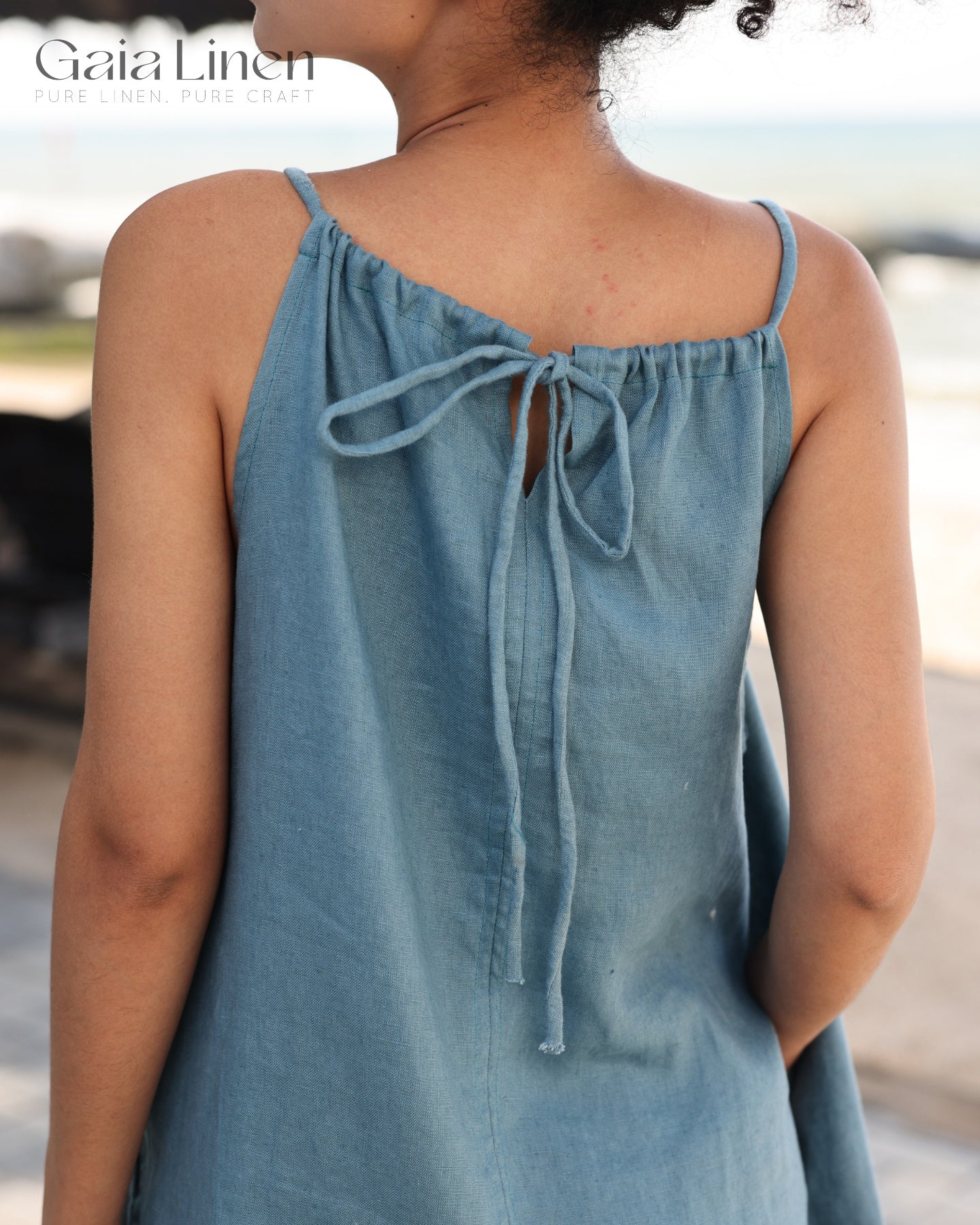 Linen dress with spaghetti strap