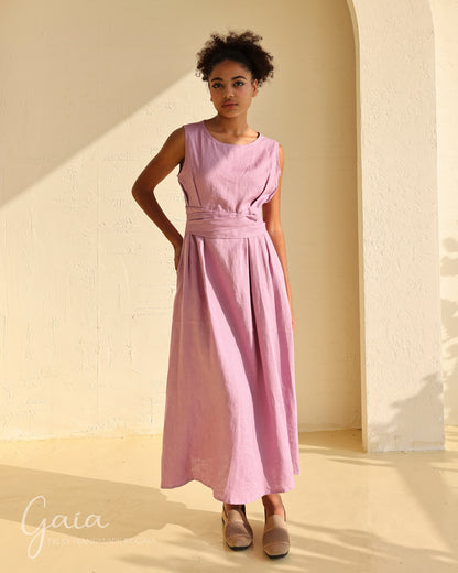 Linen dress with tie waist