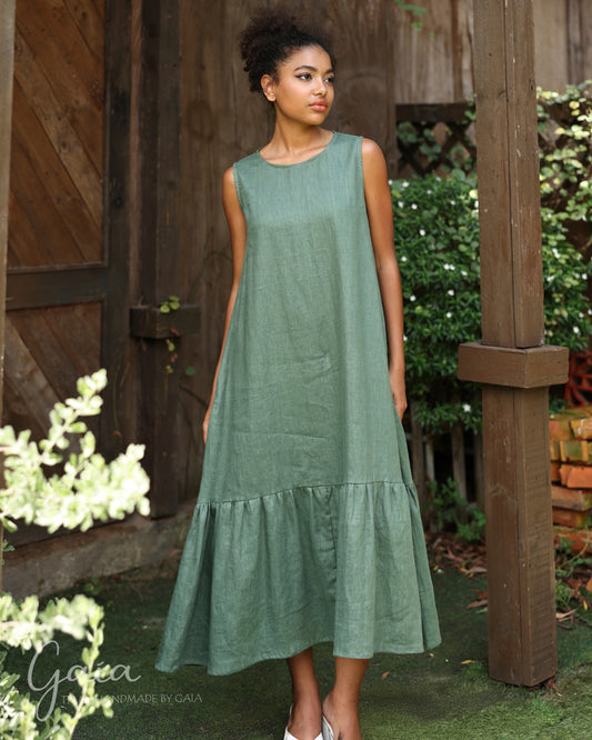 Linen drop ruffle maxi dress