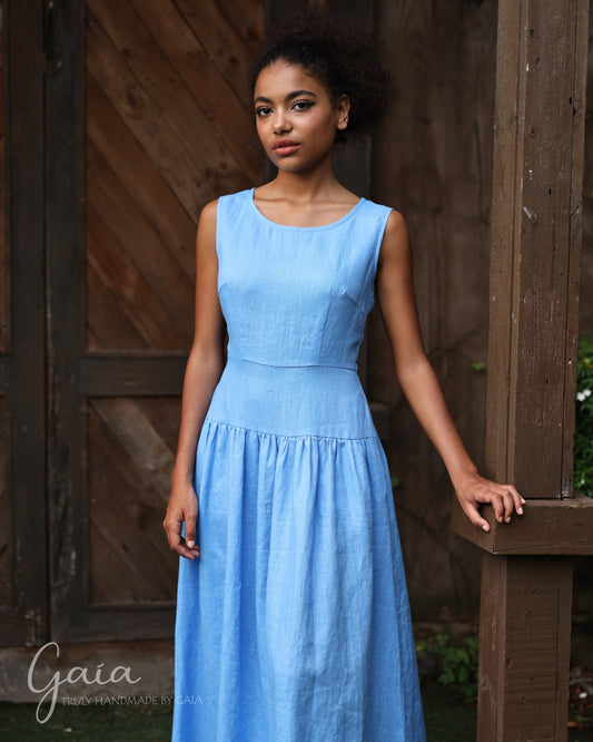 Linen dropped waist dress