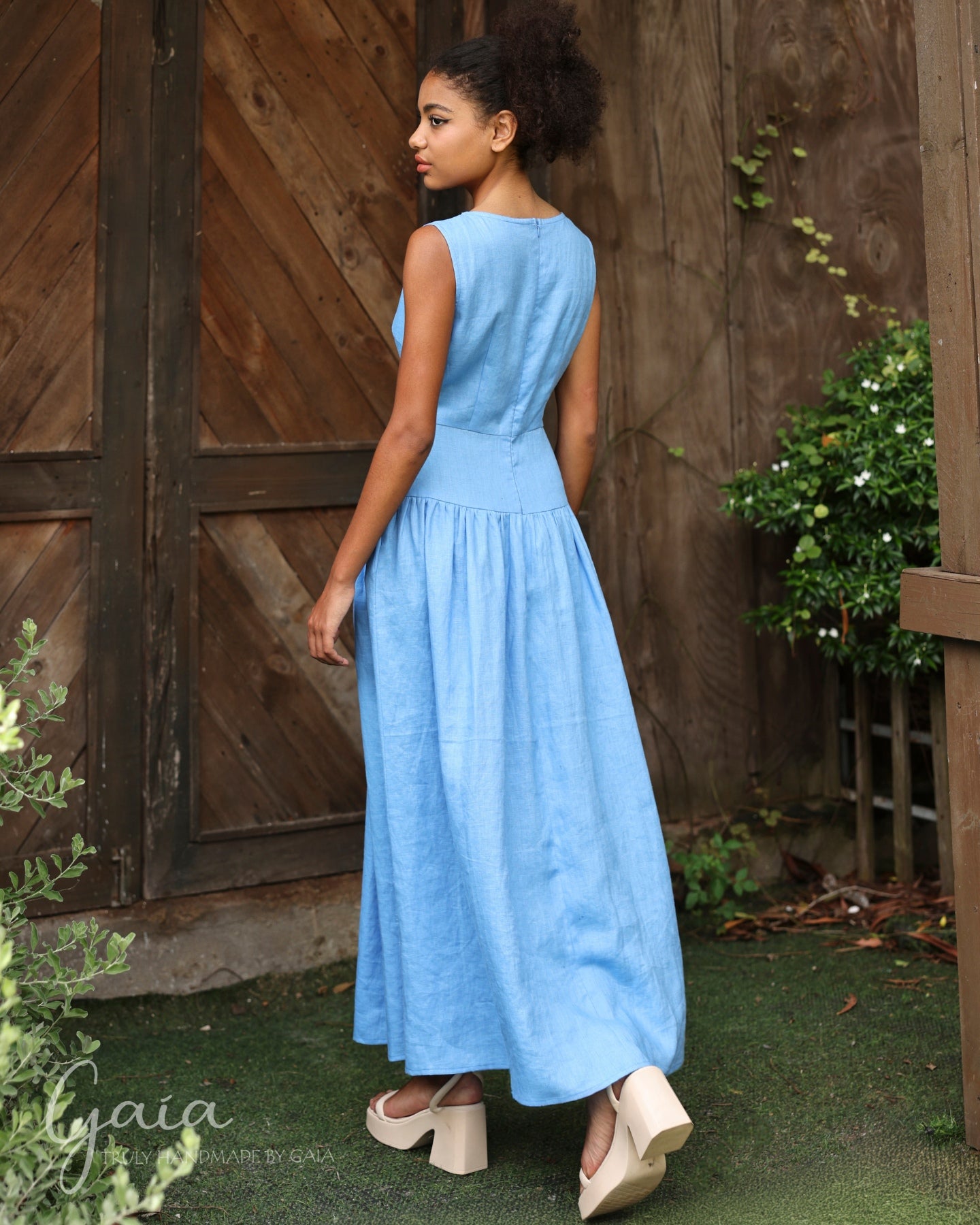 Linen dropped waist dress