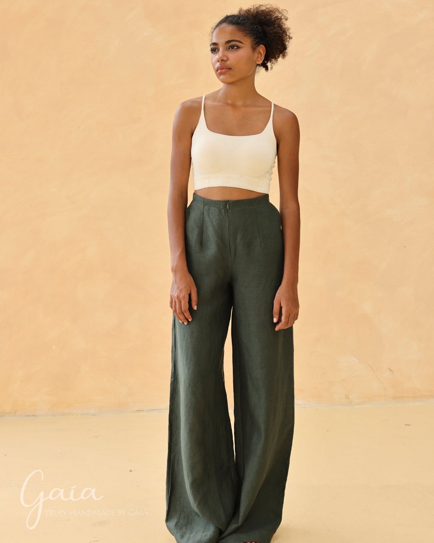 Linen elastic back pants