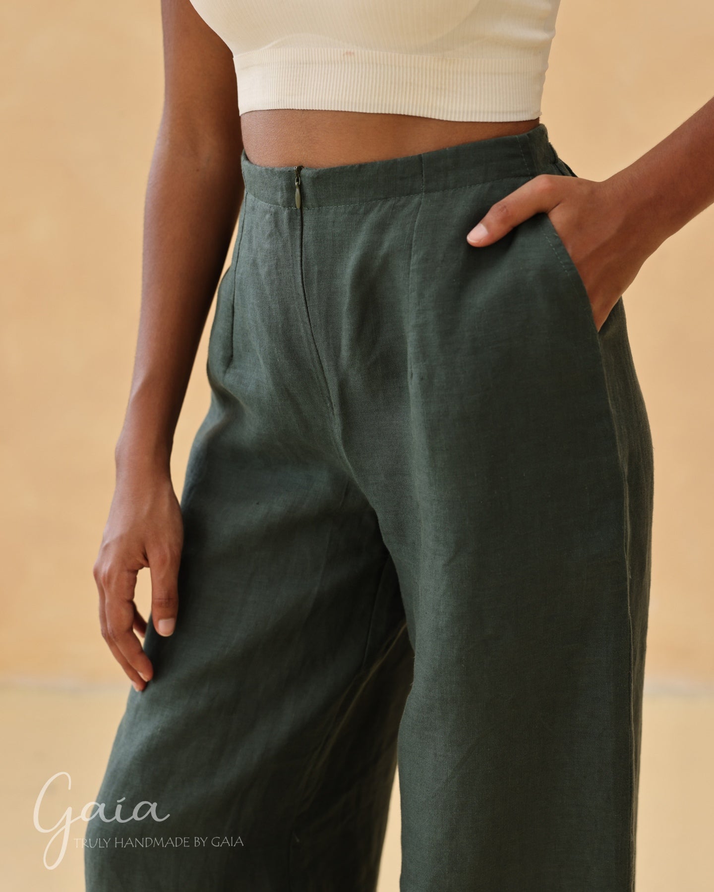 Linen elastic back pants