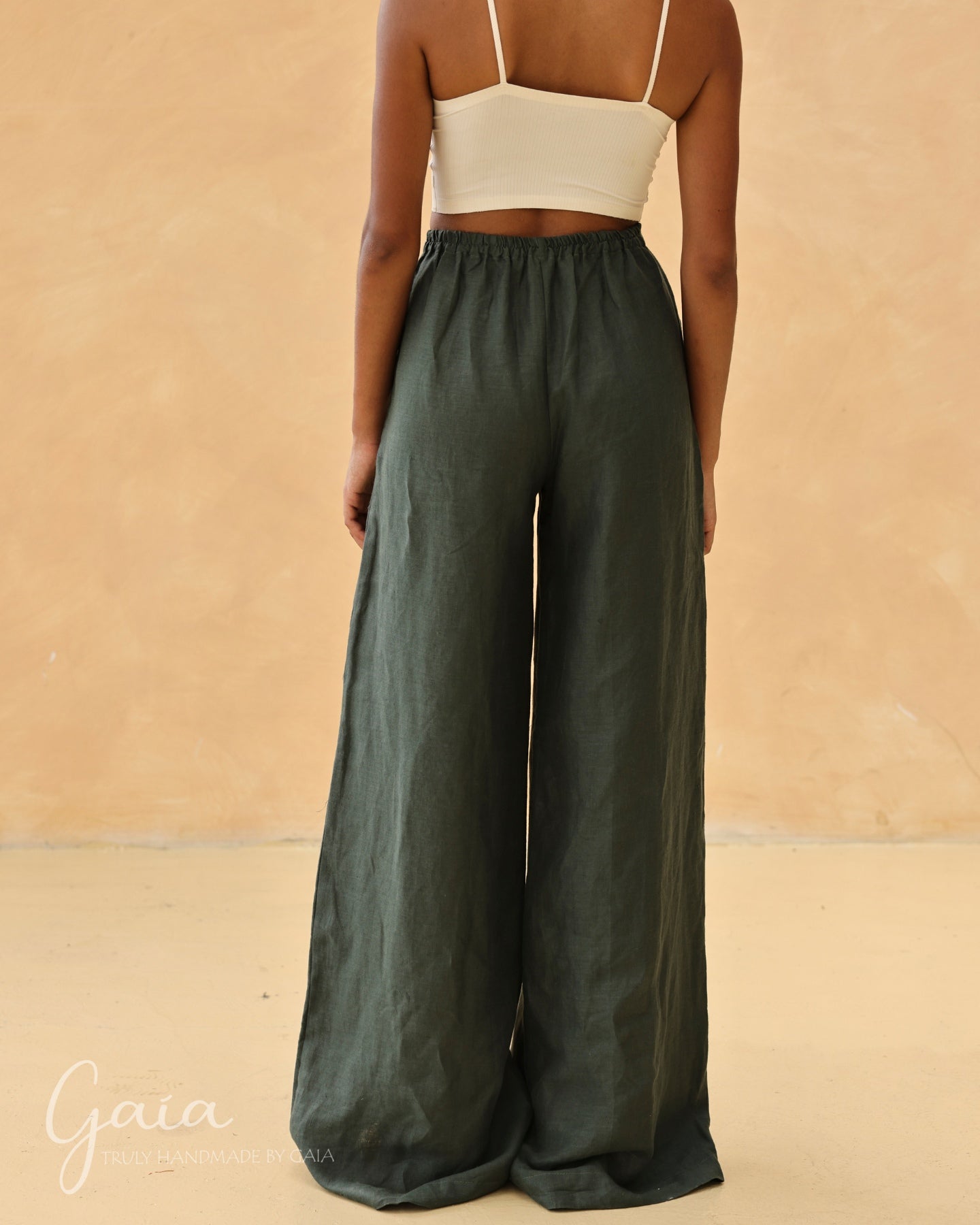 Linen elastic back pants