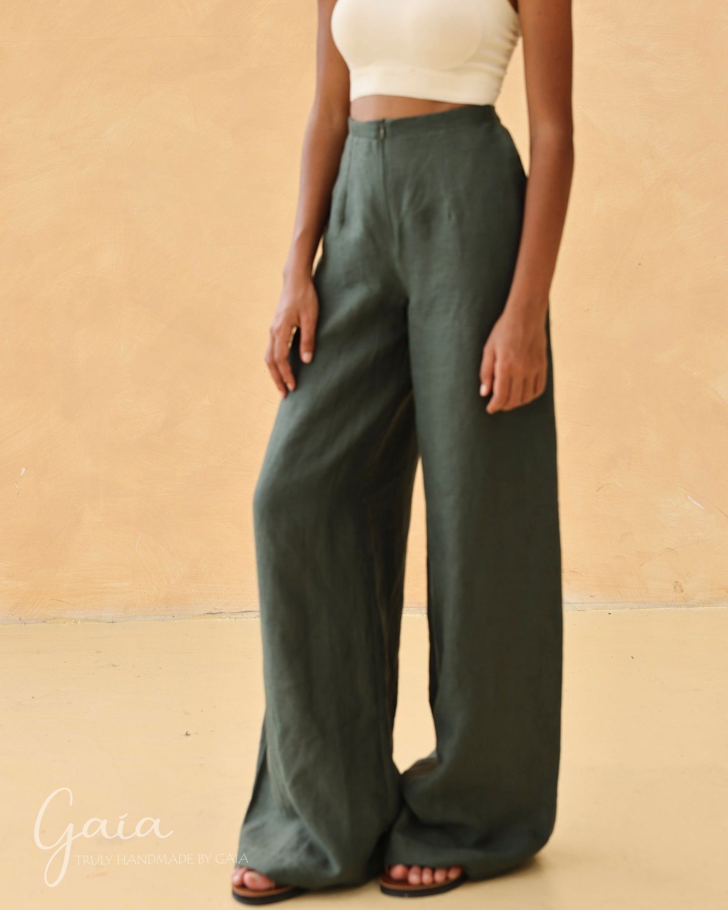 Linen elastic back pants