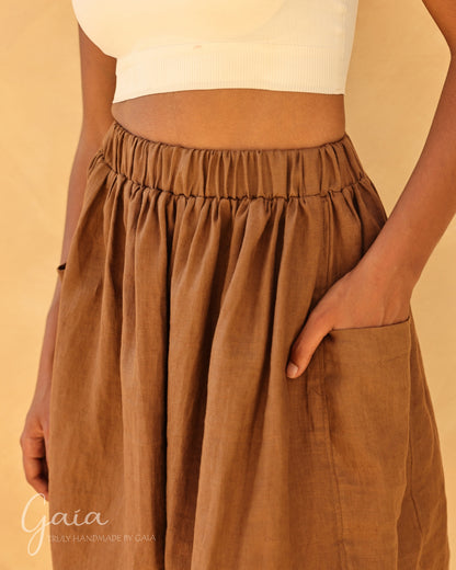 Linen elastic waist skirt