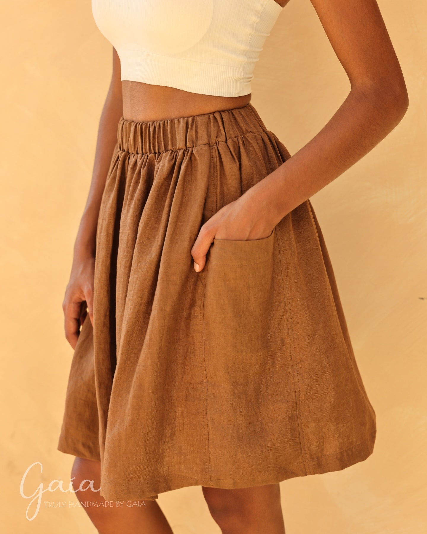 Linen elastic waist skirt