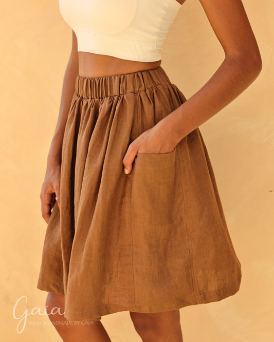 Linen elastic waist skirt