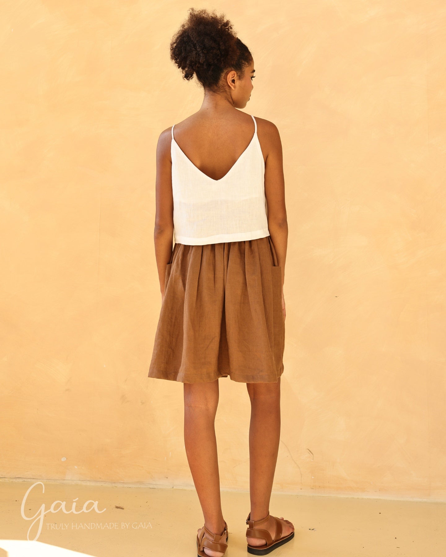 Linen elastic waist skirt