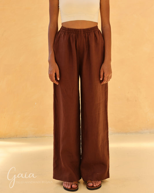 Linen elastic waist trousers