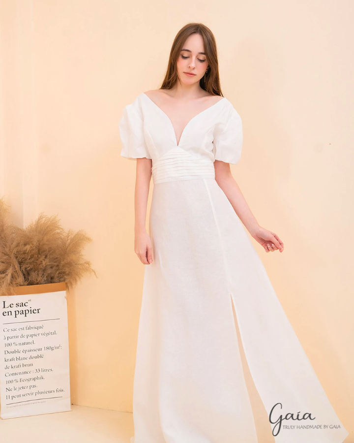 Linen floor length wedding dress