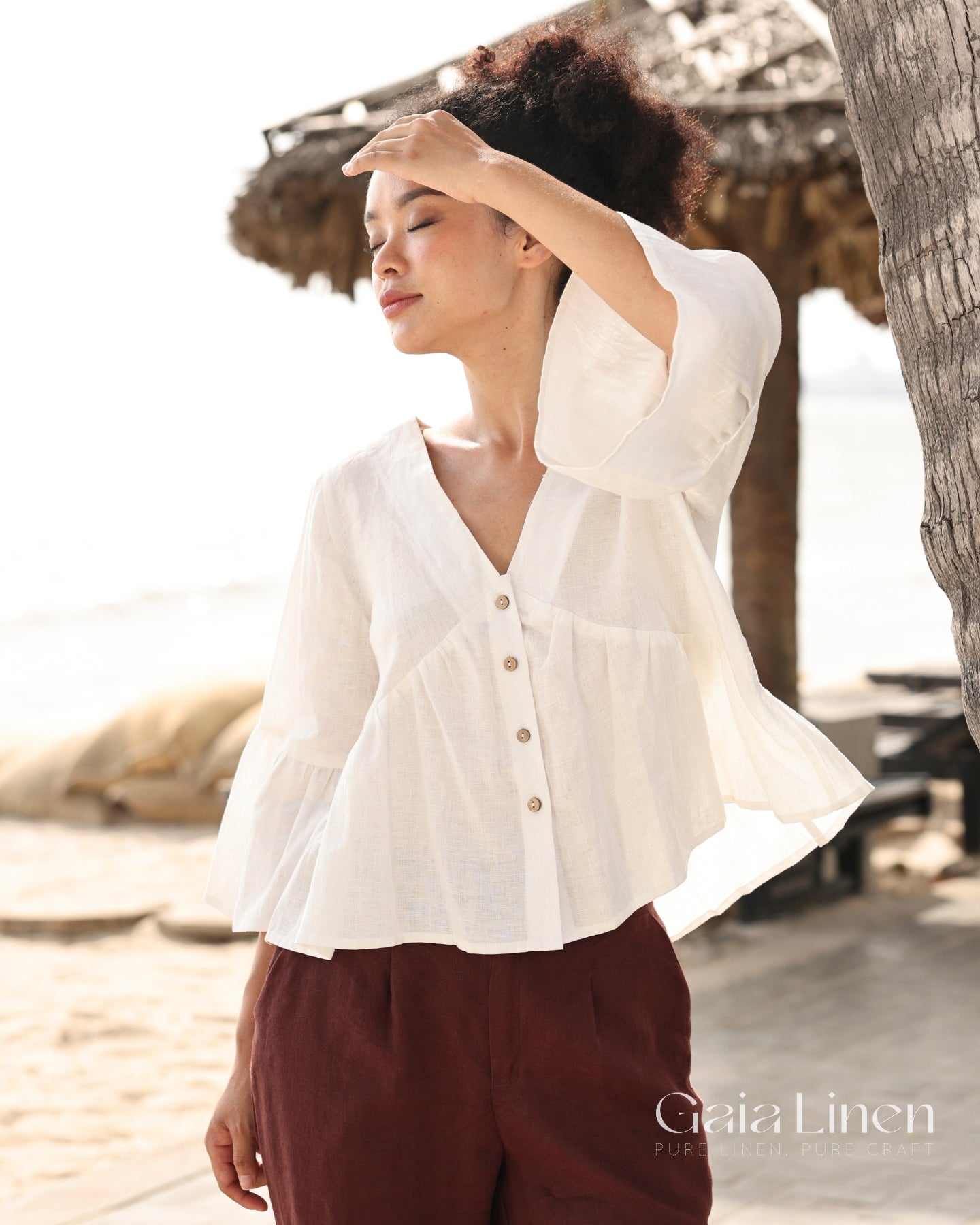 Linen flounce sleeve top