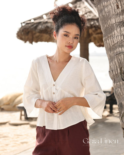 Linen flounce sleeve top