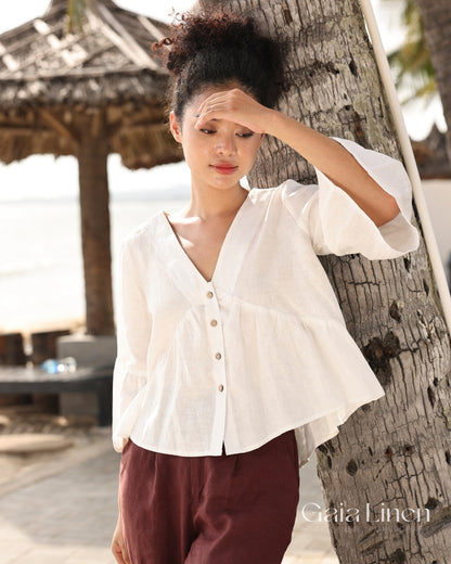 Linen flounce sleeve top