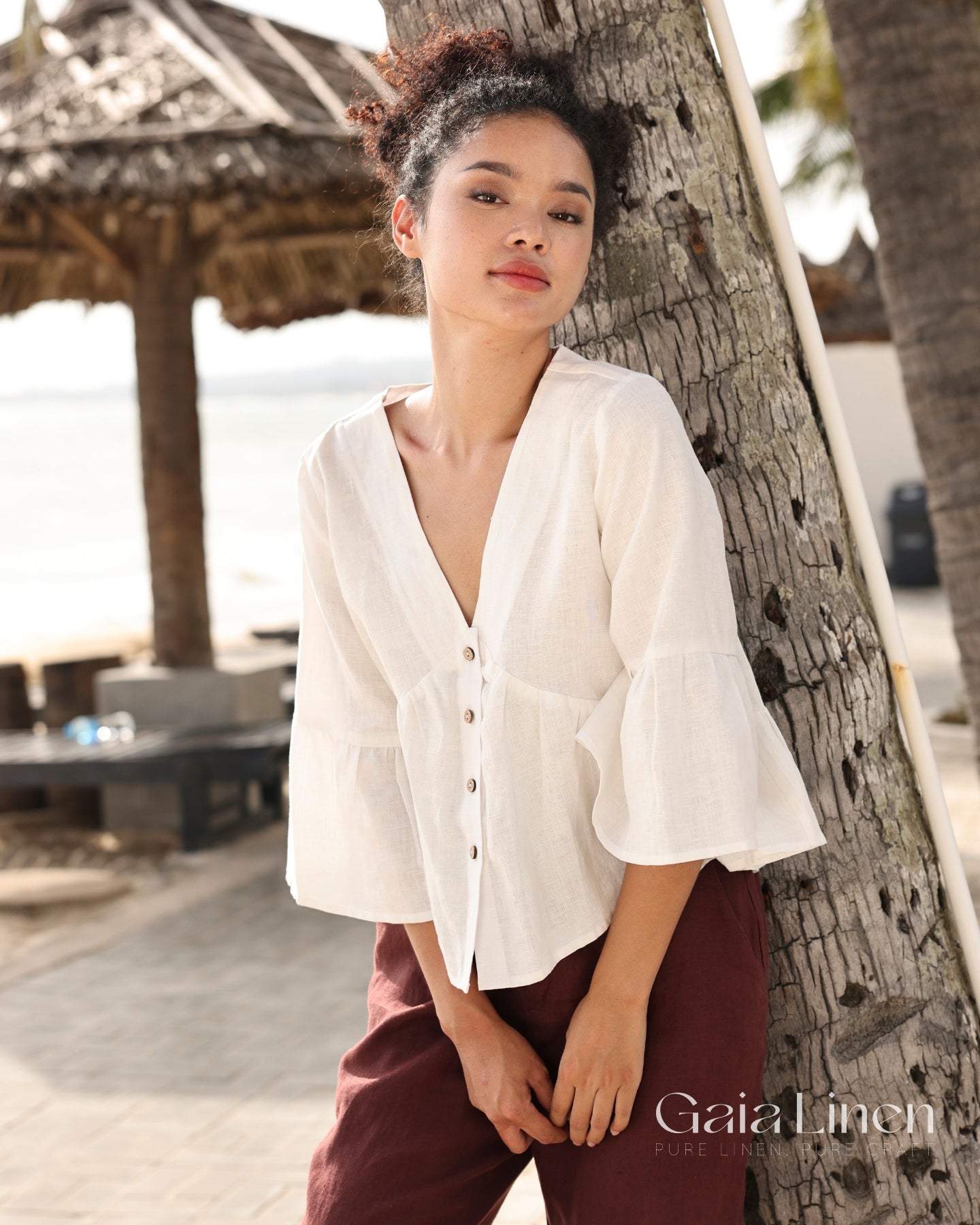 Linen flounce sleeve top