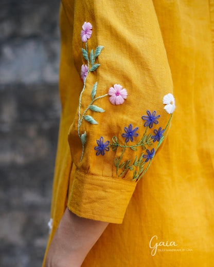 Linen flower hand-embroidered dress DARIA