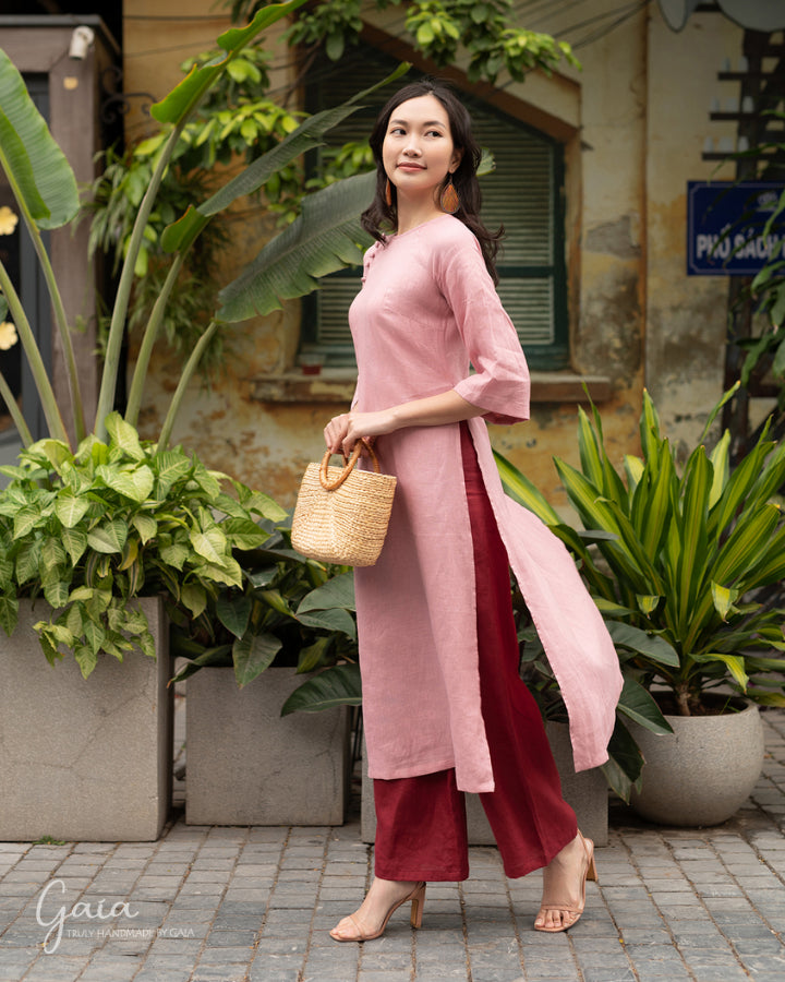 Linen formal Vietnamese Dress LA-W11 Ao Dai Dress Only