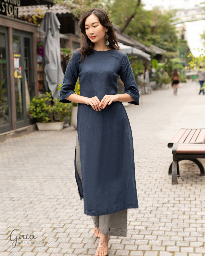 vietnamese formal dress Linen formal Vietnamese dress LA-W11 Set Ao Dai & Pants