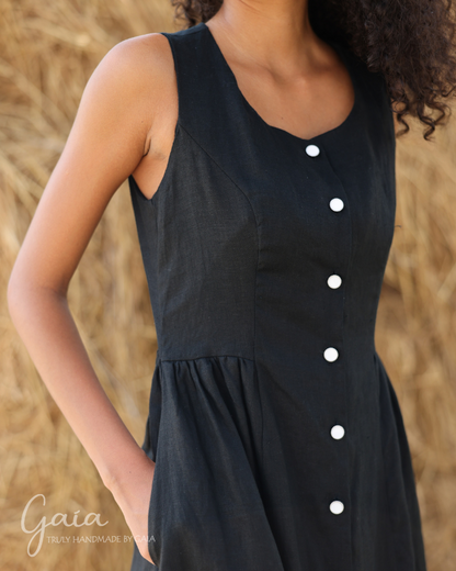 Linen front button midi dress