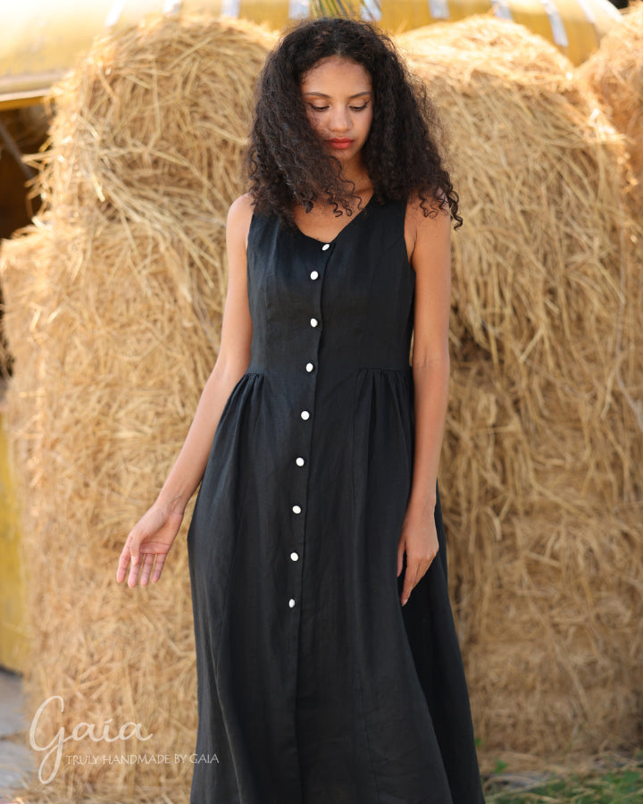 Linen front button midi dress DONNA MadebyGaia