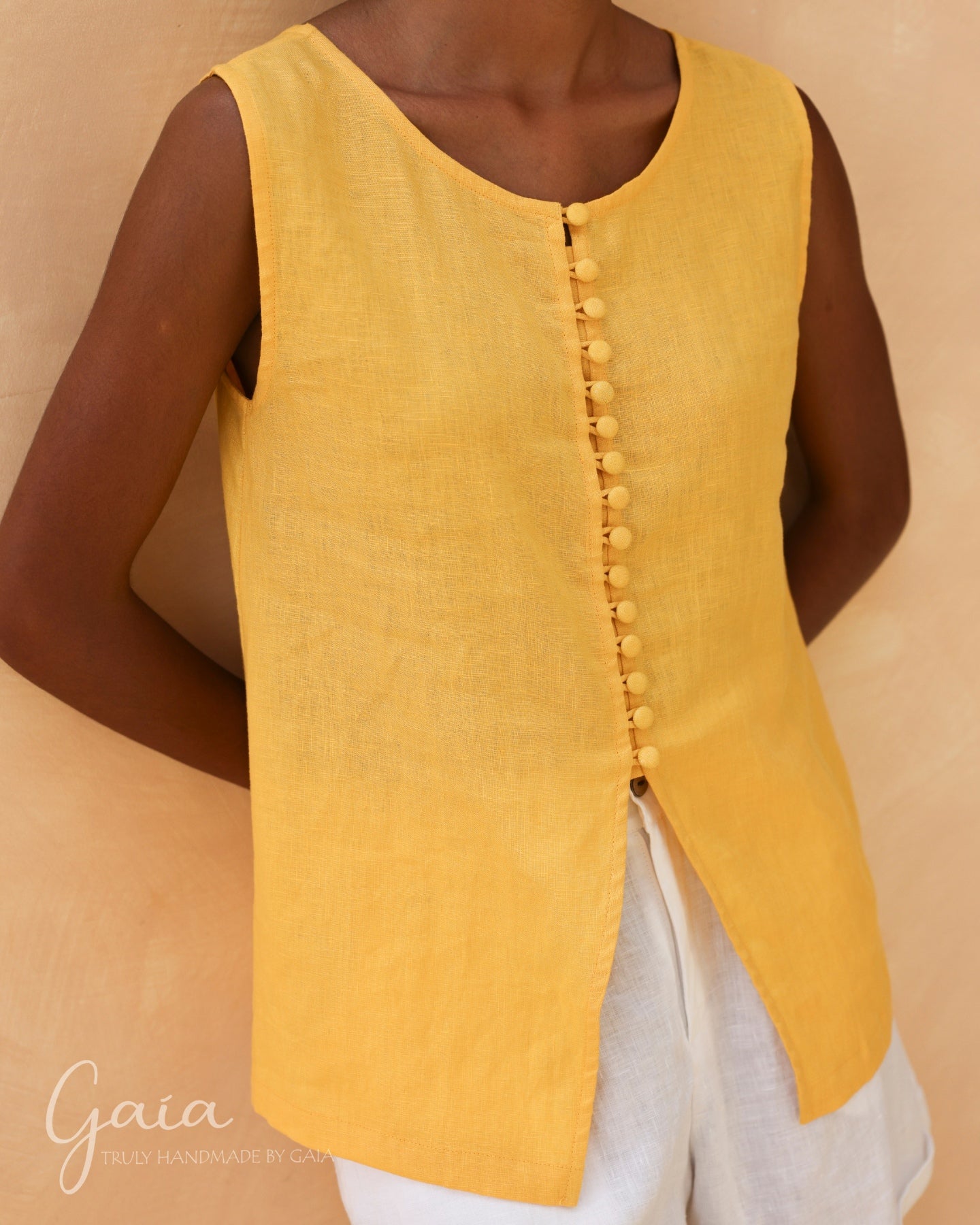 Linen front button top