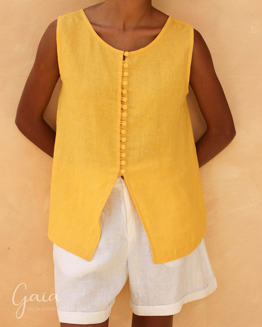 Linen front button top