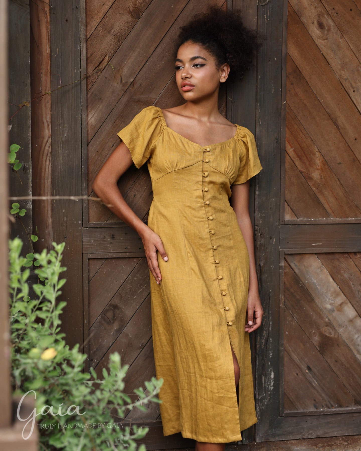 Linen front buttons dress