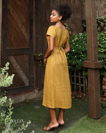 Linen front buttons dress