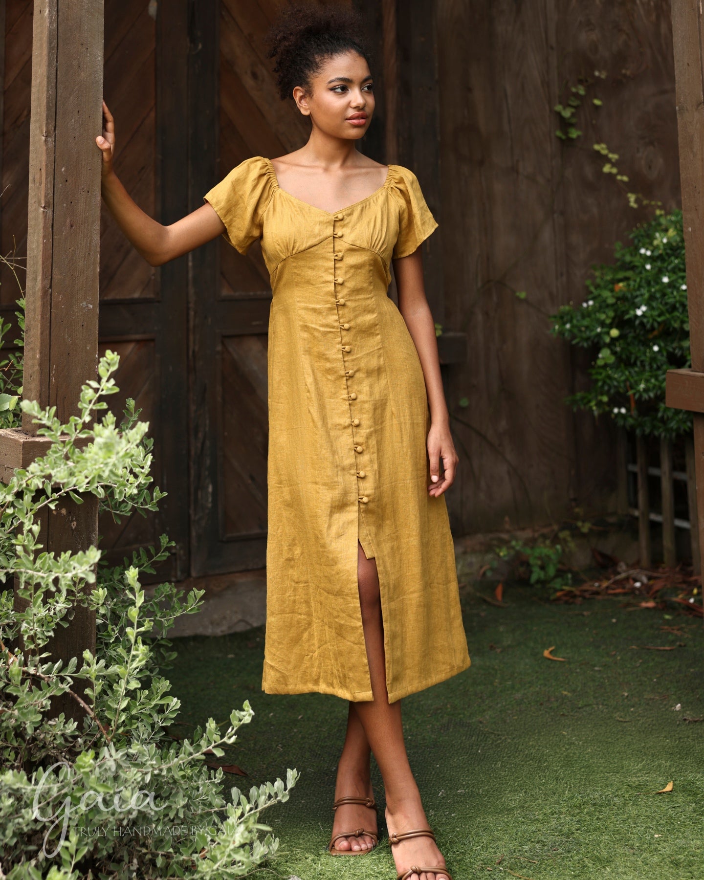 Linen front buttons dress