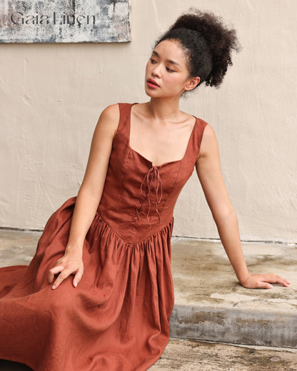 Linen front lace-up dress