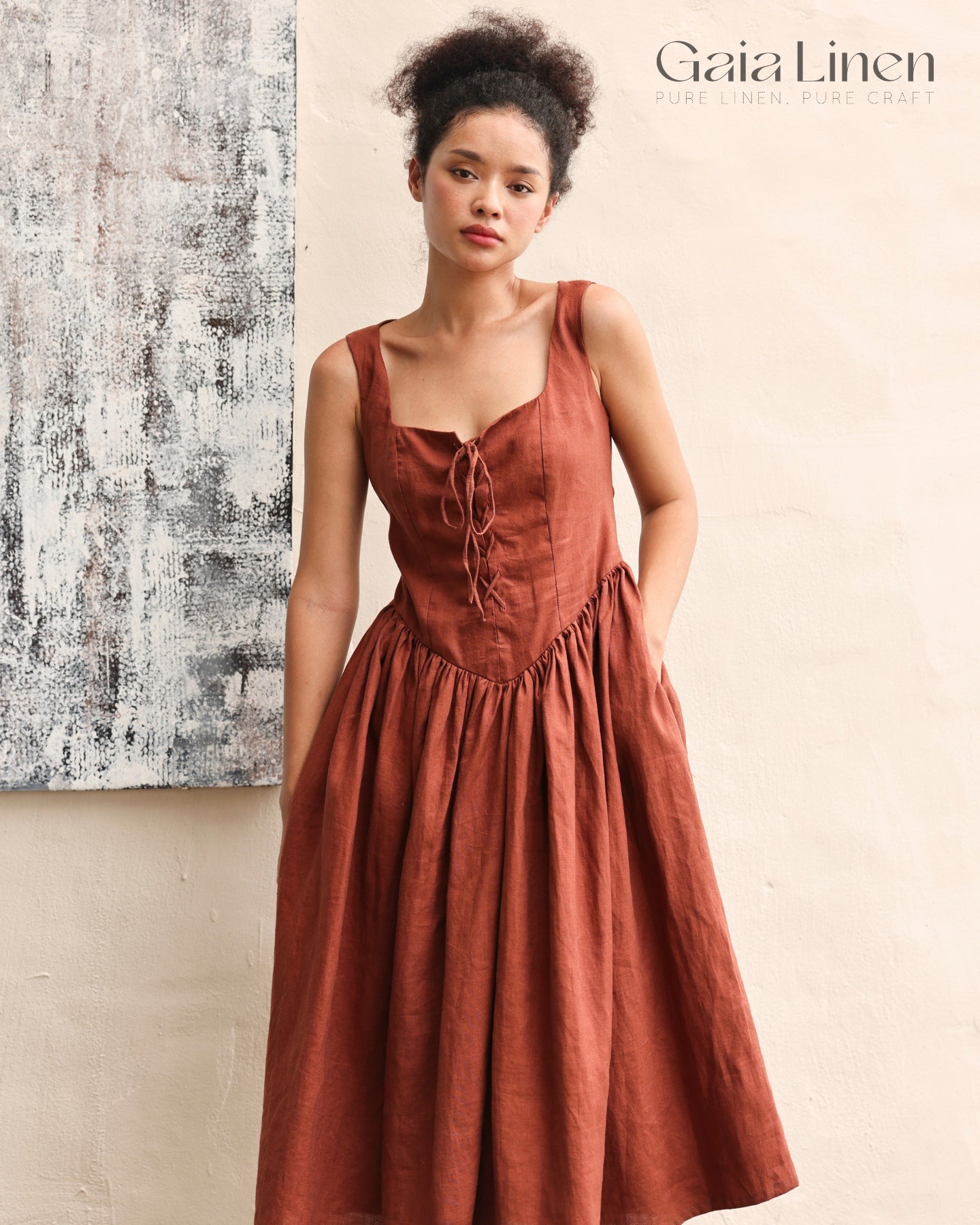 Linen front lace-up dress