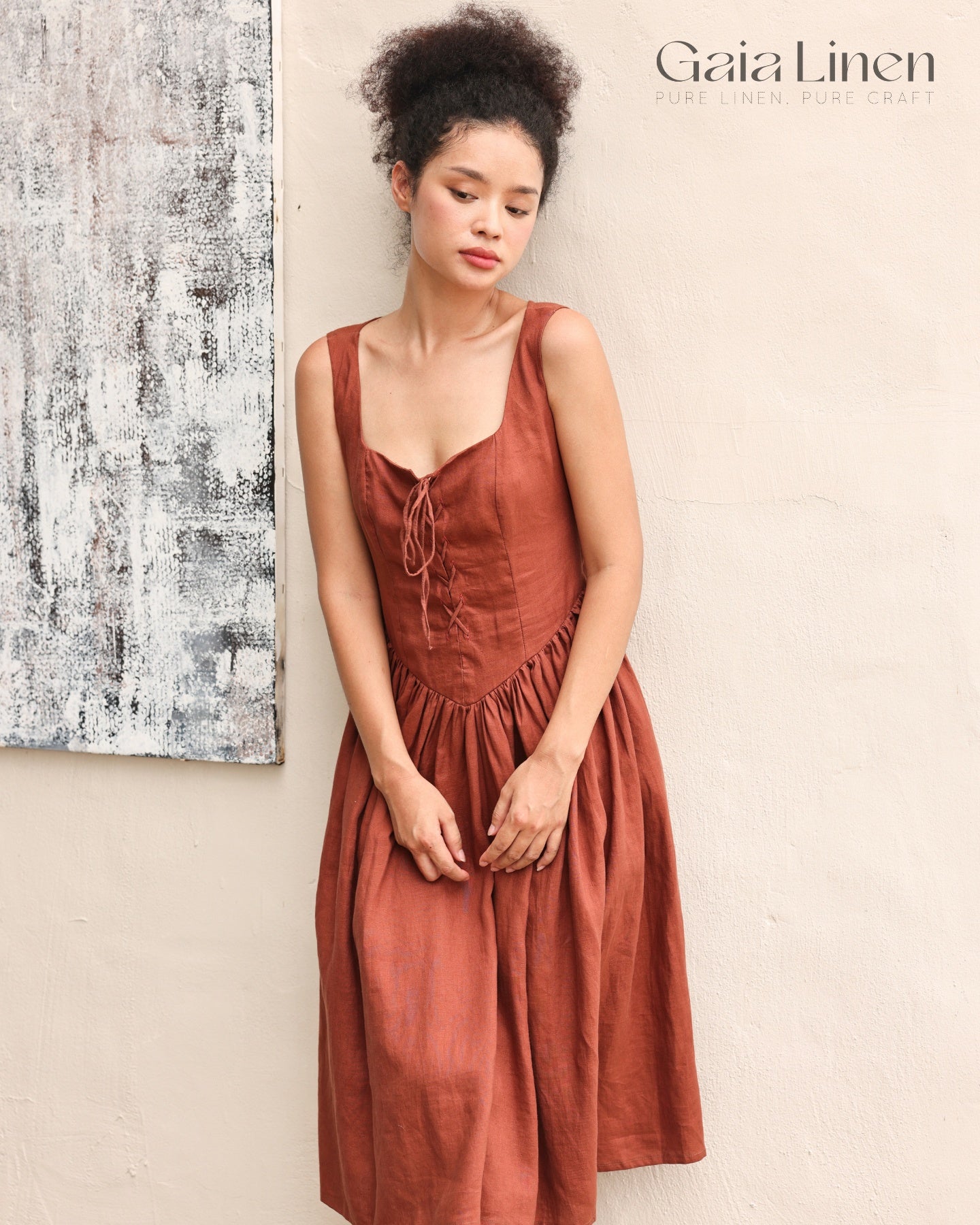 Linen front lace-up dress