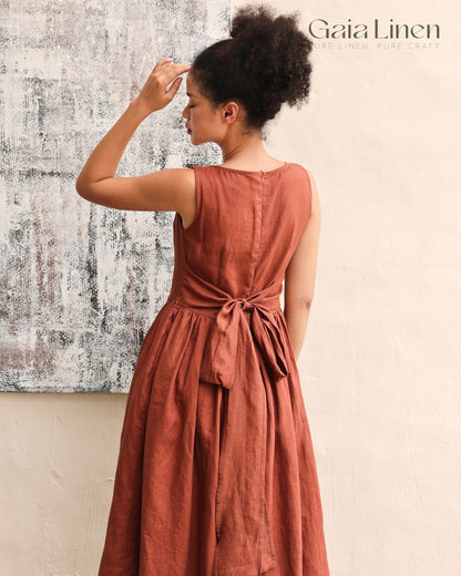 Linen front lace-up dress