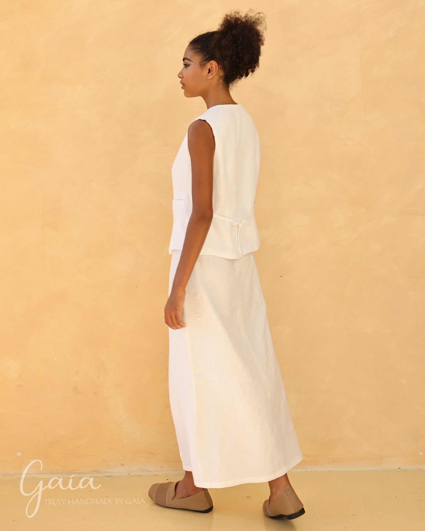 Linen front slit skirt