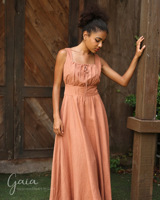 Linen gathered bust dress