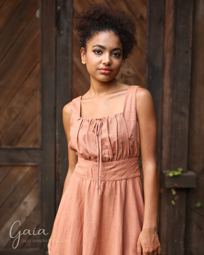 Linen gathered bust dress