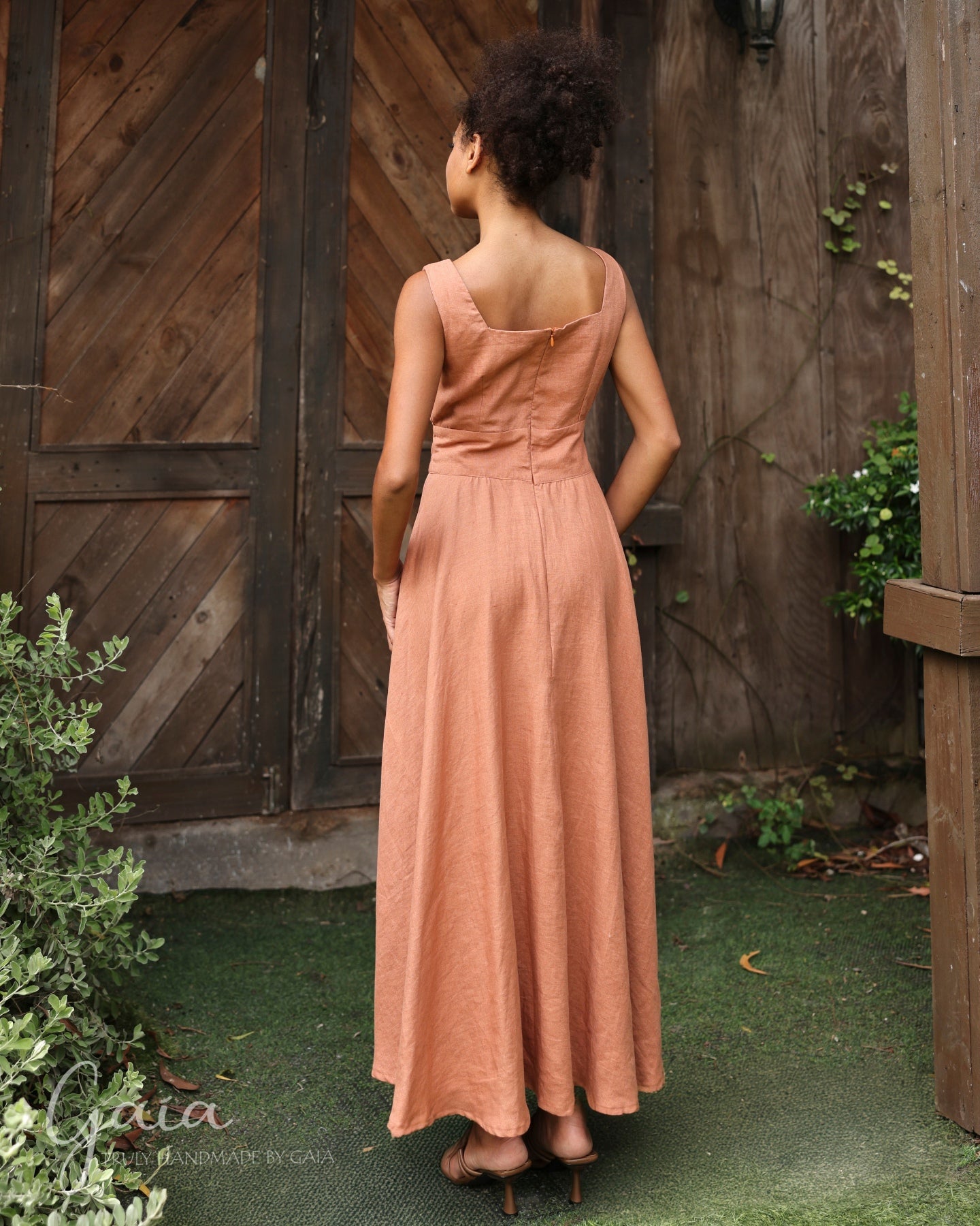 Linen gathered bust dress