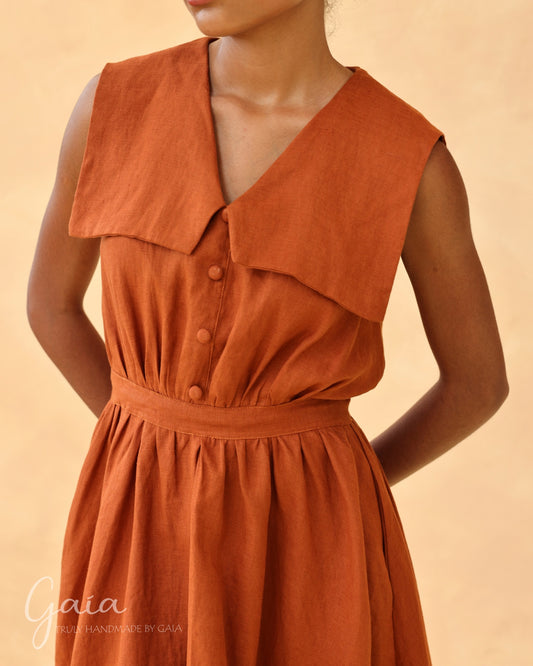 Linen gathered waist dress