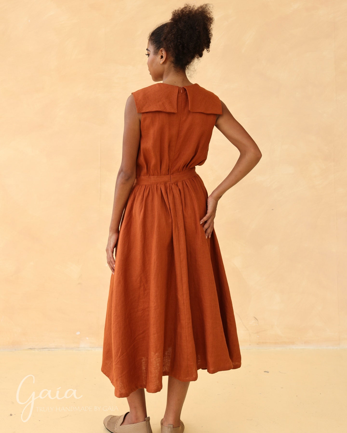 Linen gathered waist dress