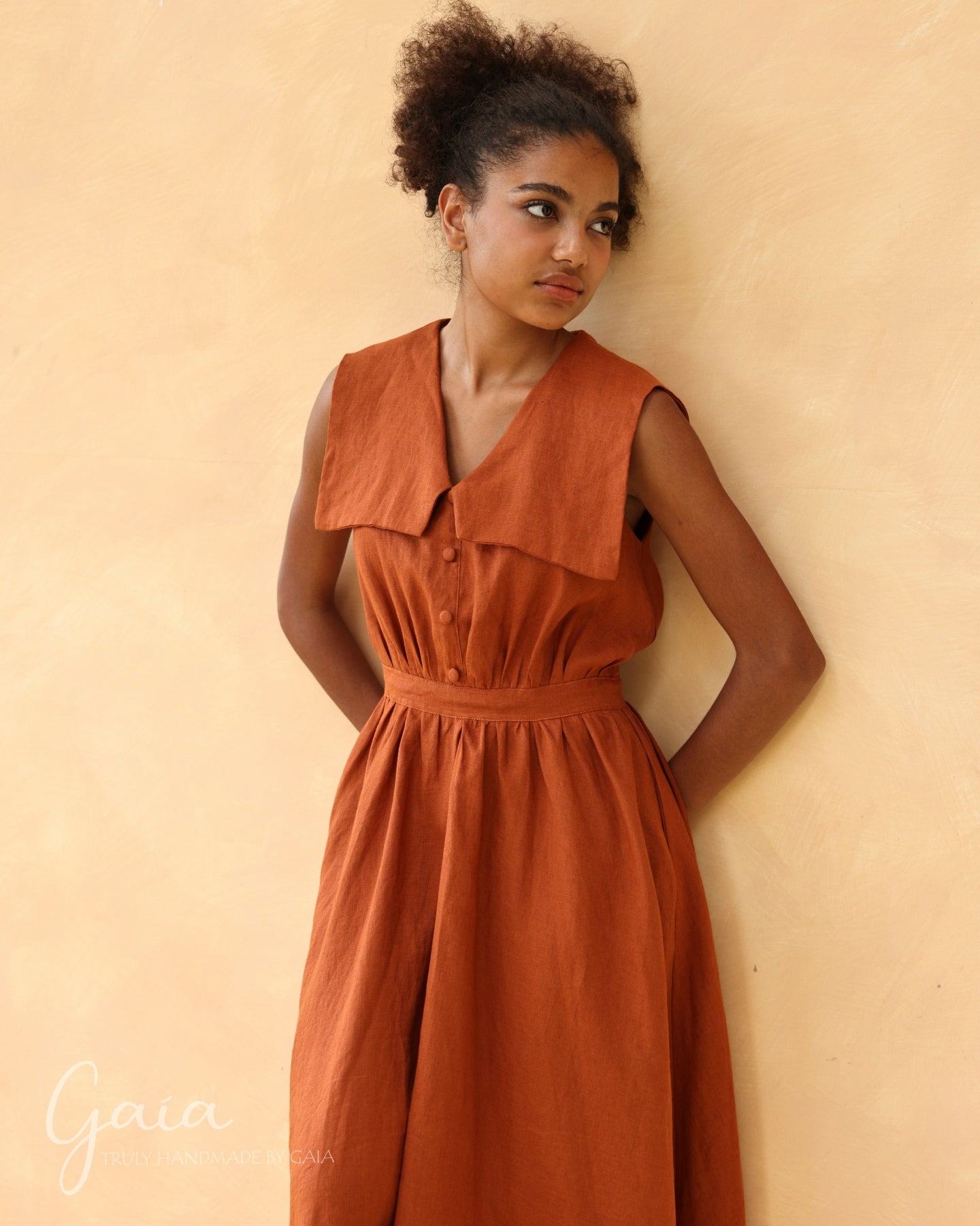 Linen gathered waist dress