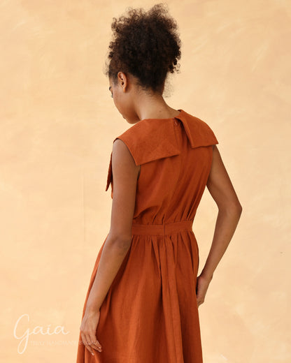 Linen gathered waist dress