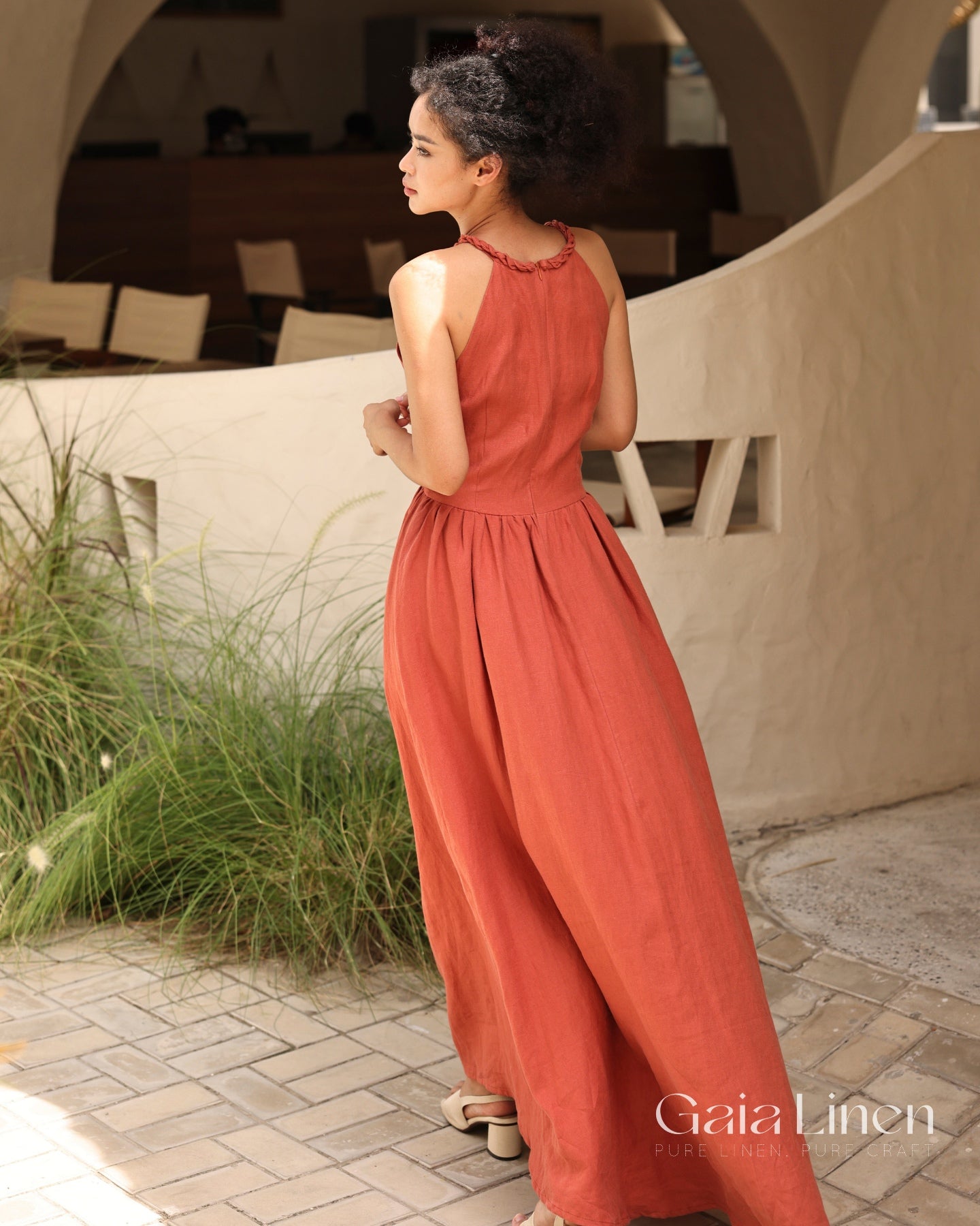 Linen halter asymmetrical dress